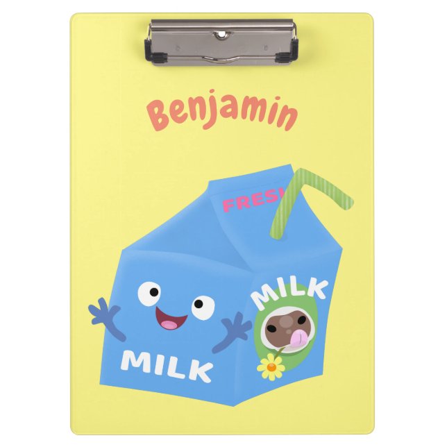 Cute happy milk carton character cartoon clipboard (Front)