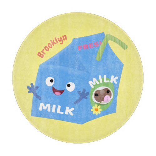 Cute happy milk carton character cartoon cutting board