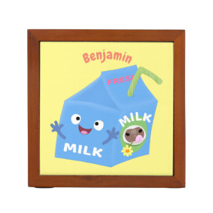 Cute happy milk carton character cartoon desk organizer