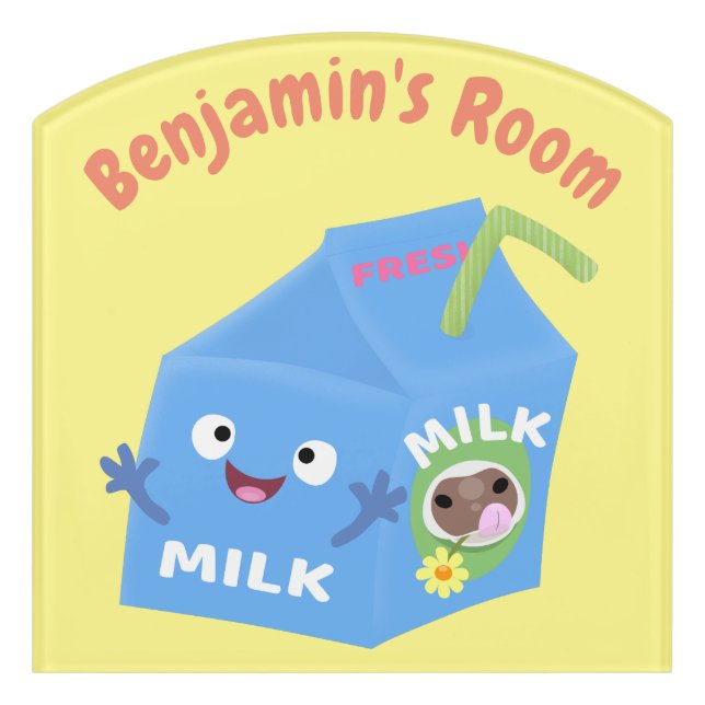 Cute happy milk carton character cartoon door sign (Contour Front)