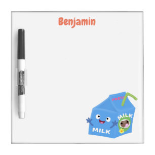 Cute happy milk carton character cartoon dry erase board