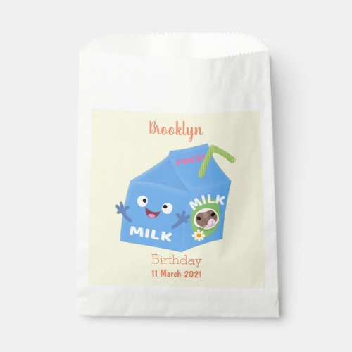 Cute happy milk carton character cartoon favor bag