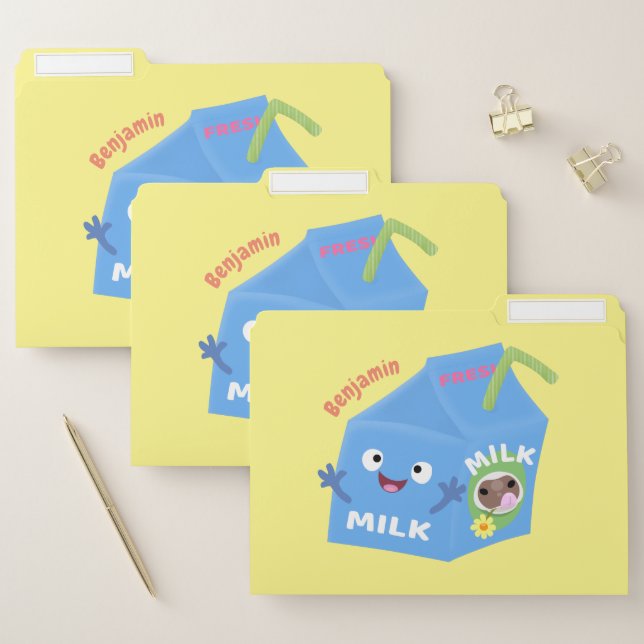 Cute happy milk carton character cartoon file folder (Set)