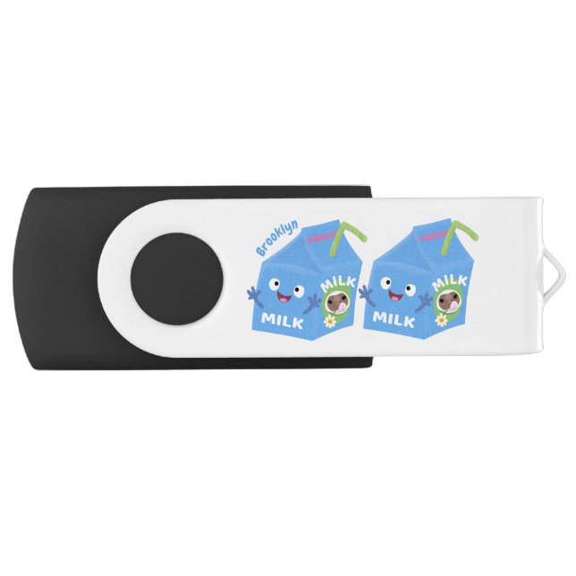 Cute happy milk carton character cartoon flash drive (Front)