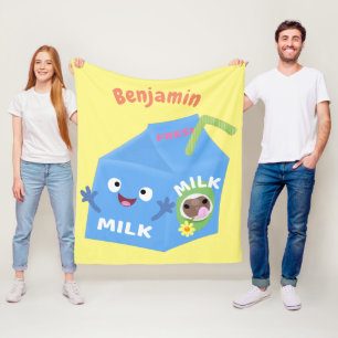 Cute happy milk carton character cartoon fleece blanket