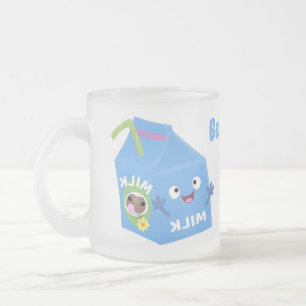 Cute happy milk carton character cartoon frosted glass coffee mug