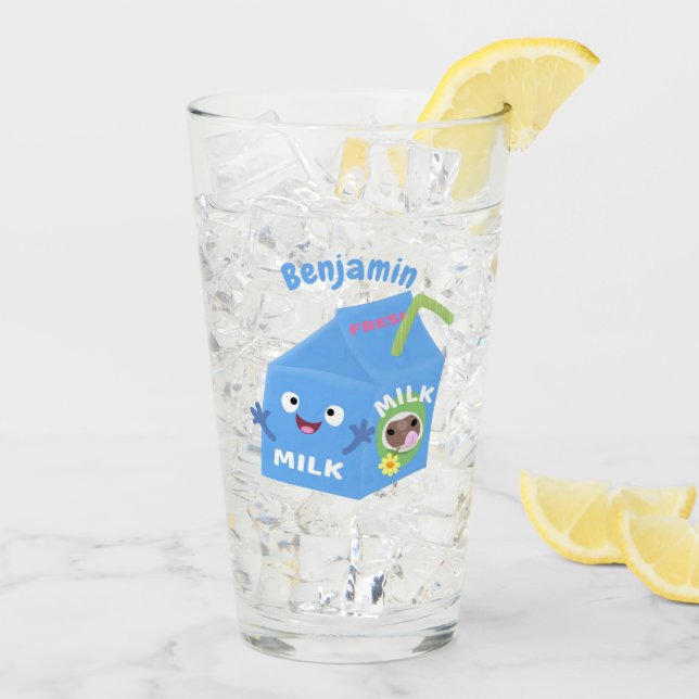 Cute happy milk carton character cartoon glass (Back Ice)