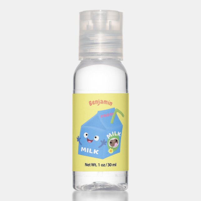 Cute happy milk carton character cartoon hand sanitizer (Front)