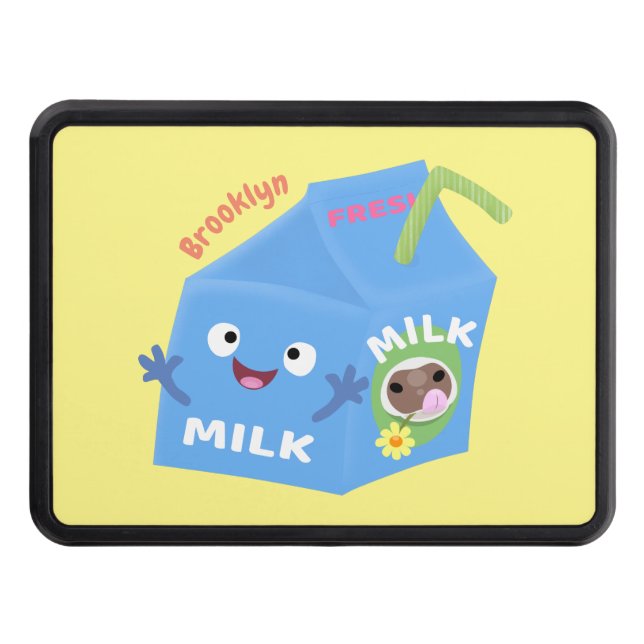 Cute happy milk carton character cartoon hitch cover (Front)