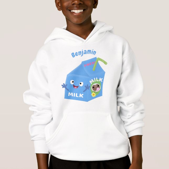 Cute happy milk carton character cartoon hoodie (Front)