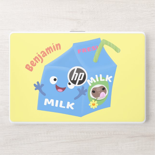 Cute happy milk carton character cartoon HP laptop skin (Front)
