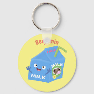 Cute happy milk carton character cartoon keychain