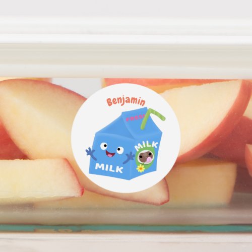 Cute happy milk carton character cartoon labels