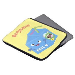 Cute happy milk carton character cartoon laptop sleeve