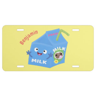 Cute happy milk carton character cartoon license plate
