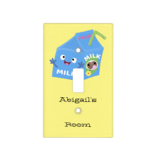 Cute happy milk carton character cartoon light switch cover