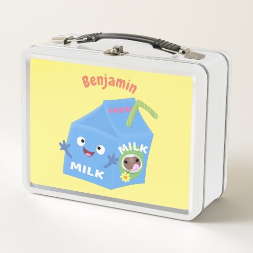 Cute happy milk carton character cartoon metal lunch box