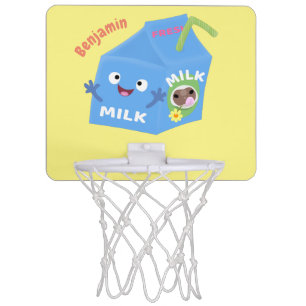 Cute happy milk carton character cartoon mini basketball hoop
