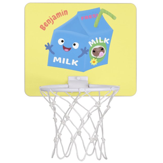 Cute happy milk carton character cartoon mini basketball hoop (Front)