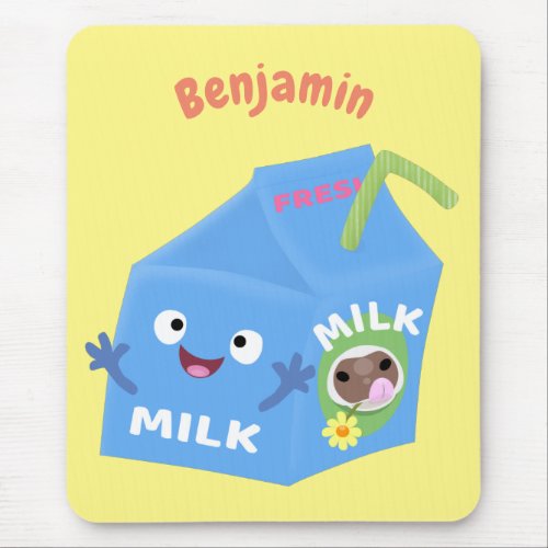 Cute happy milk carton character cartoon mouse pad