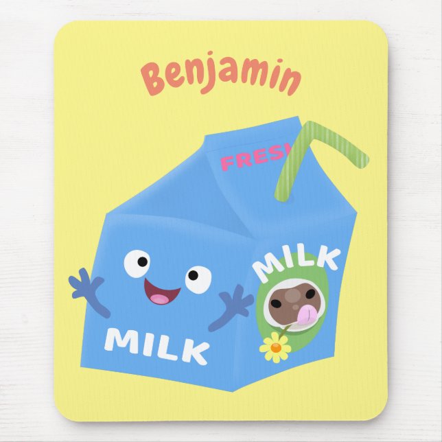 Cute happy milk carton character cartoon mouse pad (Front)