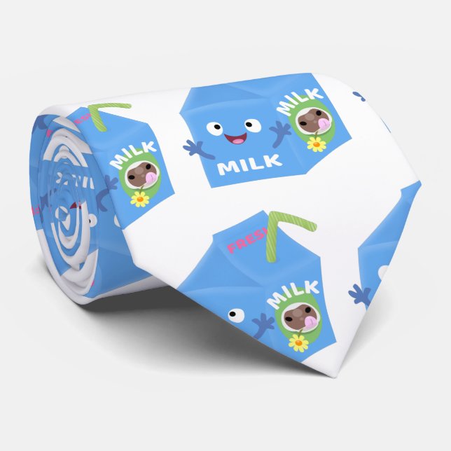 Cute happy milk carton character cartoon neck tie (Rolled)