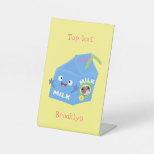 Cute happy milk carton character cartoon pedestal sign