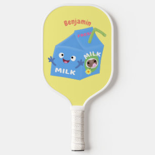 Cute happy milk carton character cartoon pickleball paddle