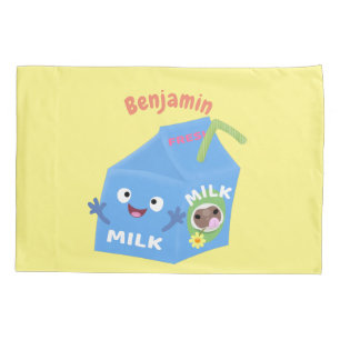 Cute happy milk carton character cartoon pillow case