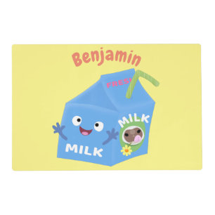 Cute happy milk carton character cartoon placemat