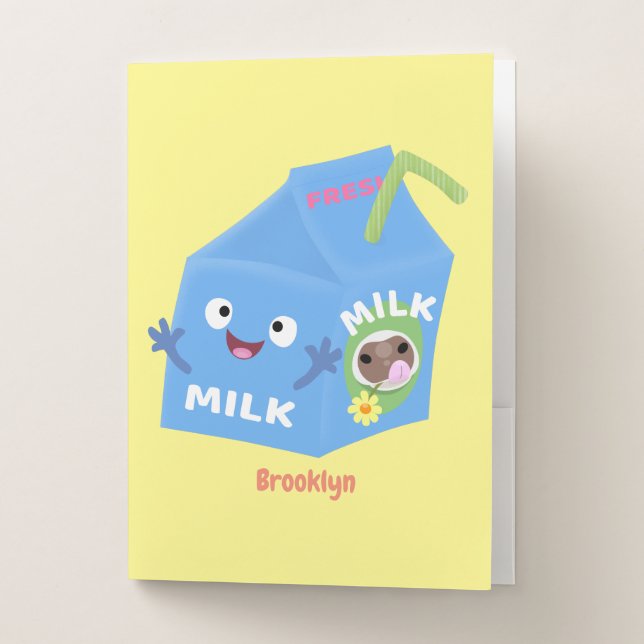 Cute happy milk carton character cartoon pocket folder (Front)