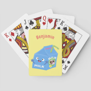 Cute happy milk carton character cartoon poker cards