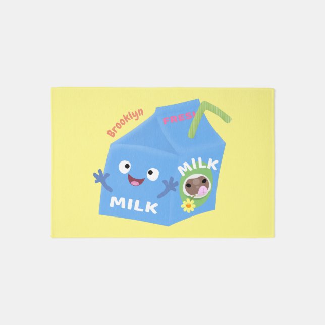 Cute happy milk carton character cartoon rug (Front)