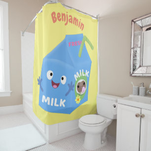 Cute happy milk carton character cartoon shower curtain