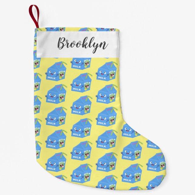 Cute happy milk carton character cartoon small christmas stocking (Front)