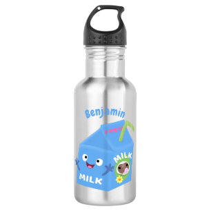 Cute happy milk carton character cartoon stainless steel water bottle