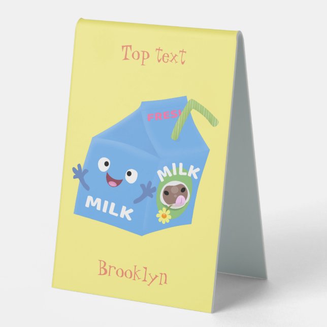 Cute happy milk carton character cartoon table tent (Front)