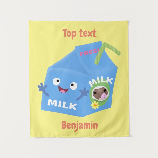 Cute happy milk carton character cartoon tapestry (Front)