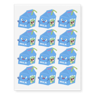 Cute happy milk carton character cartoon temporary tattoos