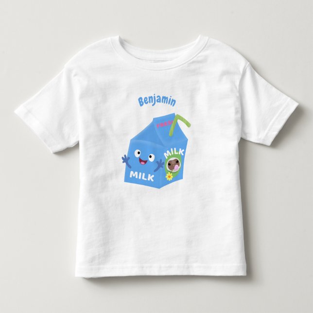 Cute happy milk carton character cartoon toddler t-shirt (Front)