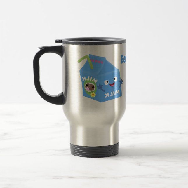 Cute happy milk carton character cartoon travel mug (Left)