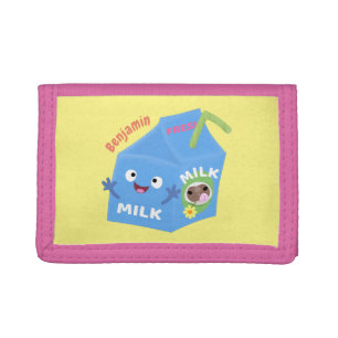 Cute happy milk carton character cartoon tri-fold wallet
