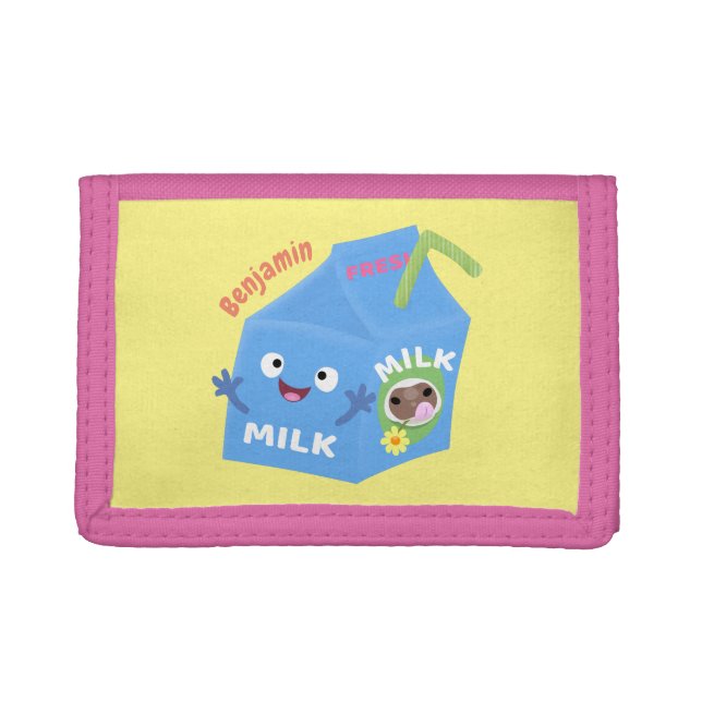 Cute happy milk carton character cartoon trifold wallet (Front)