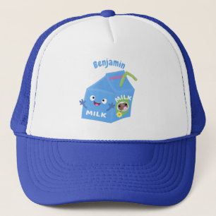 Cute happy milk carton character cartoon trucker hat