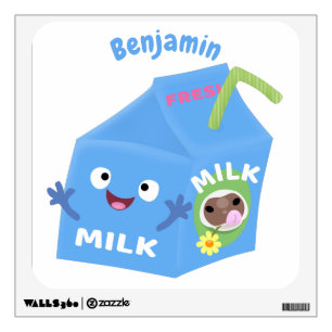 Cute happy milk carton character cartoon wall decal