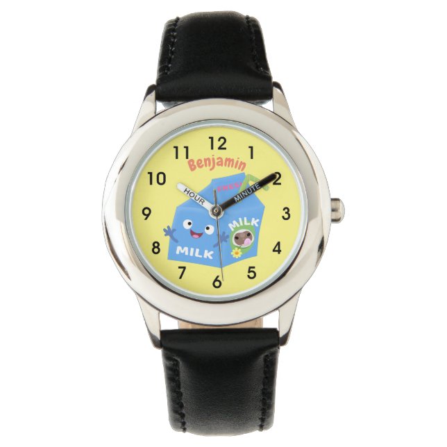 Cute happy milk carton character cartoon watch (Front)