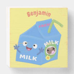 Cute happy milk carton character cartoon wooden box sign