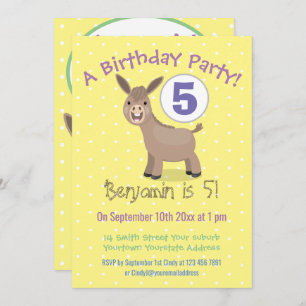 Cute happy mini donkey cartoon illustration invitation