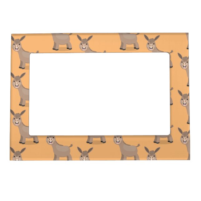 Cute happy mini donkey cartoon illustration magnetic frame (Front)