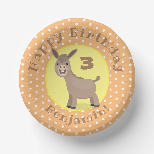 Cute happy mini donkey cartoon illustration paper bowls (Front)